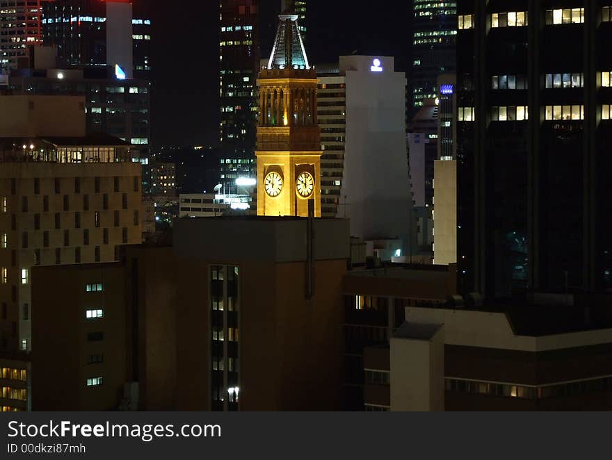 Night lights of Brisbane city buildings