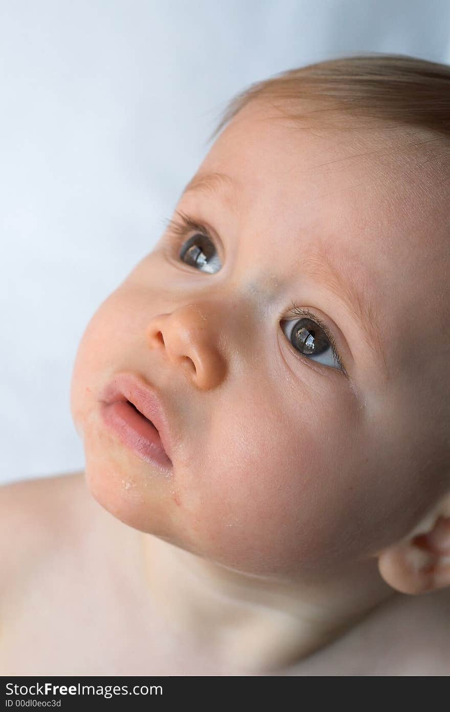 Image of beautiful 11 month old baby sitting in front of a white background. Image of beautiful 11 month old baby sitting in front of a white background