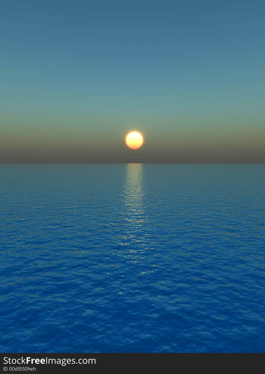 Blue sea and sky  at sunset - digital artwork. Blue sea and sky  at sunset - digital artwork.