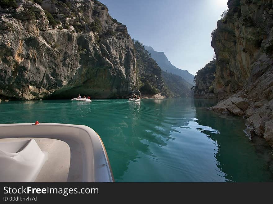 The river Verdon on the average current, between high walls of a canyon. The river Verdon on the average current, between high walls of a canyon