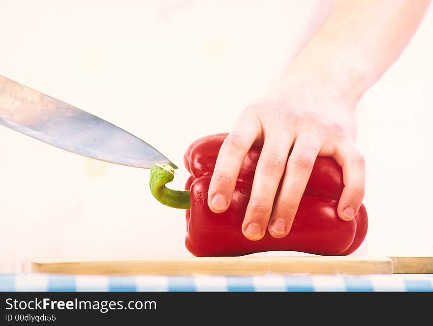 Cook Cuts Salad Pepper