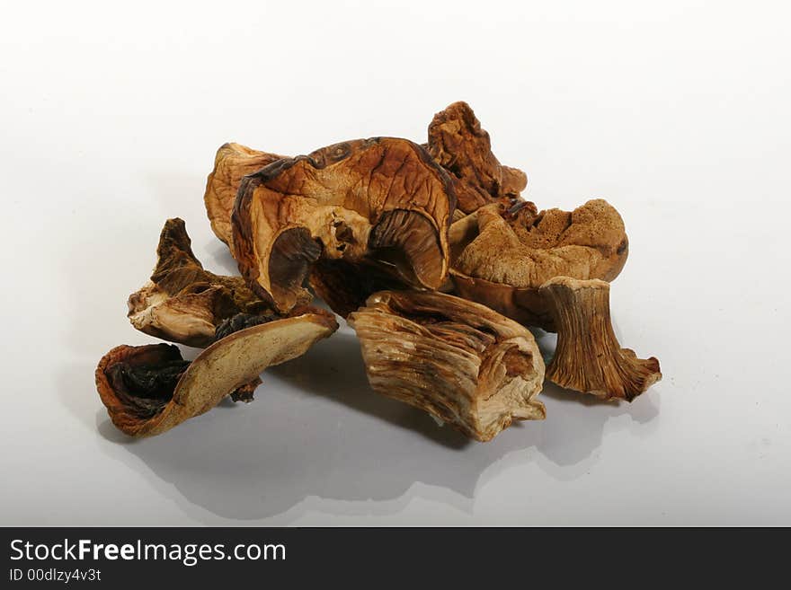 Heap of dried mushrooms from a wood