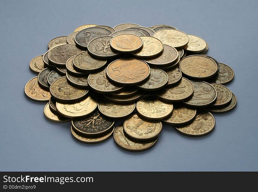 Heap of polish coins - isolated money. Heap of polish coins - isolated money