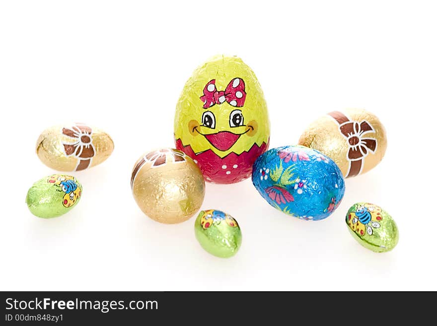 Decorated easter Eggs on the white