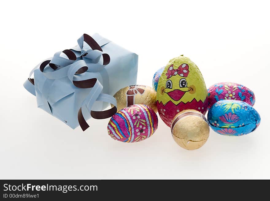 Present and  Decorated easter Eggs