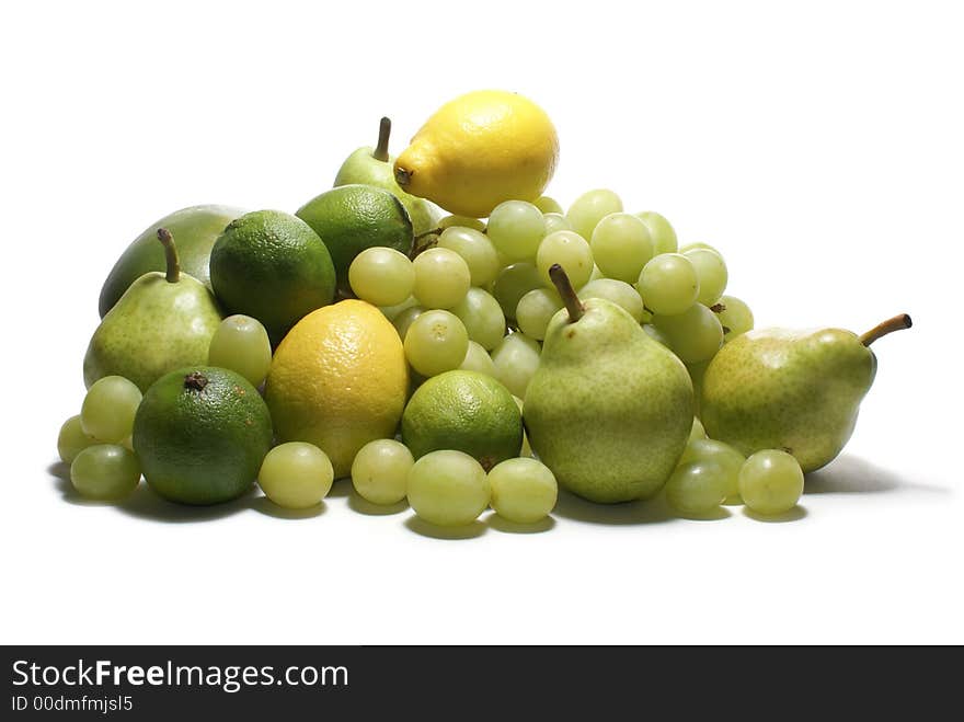 Set of green tasty fruits isolated on white. Set of green tasty fruits isolated on white