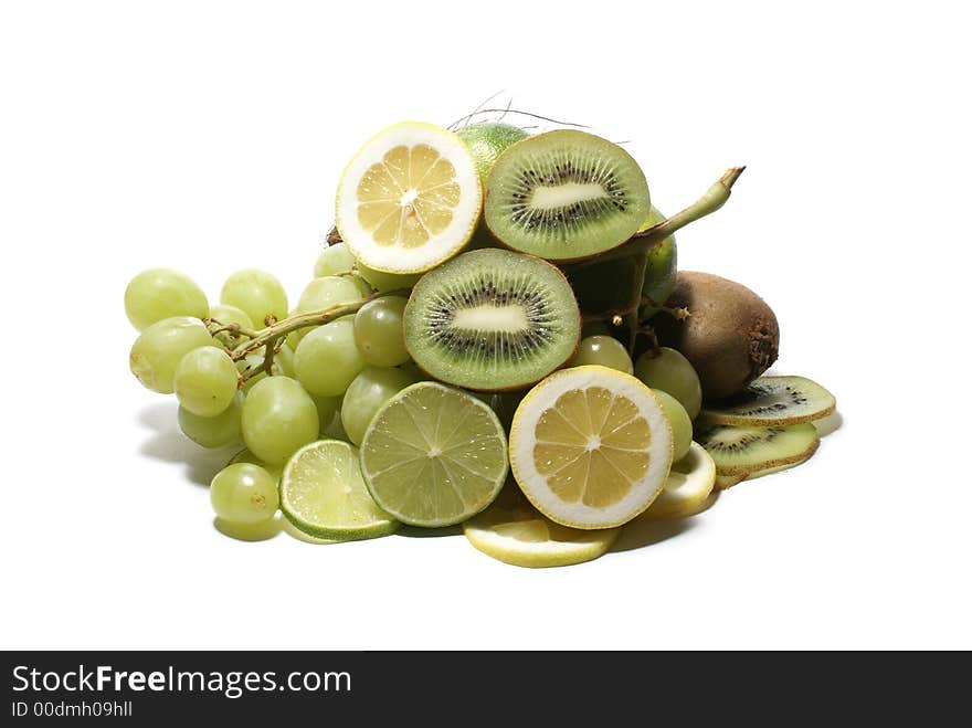 Set of different exotic fruits on white background