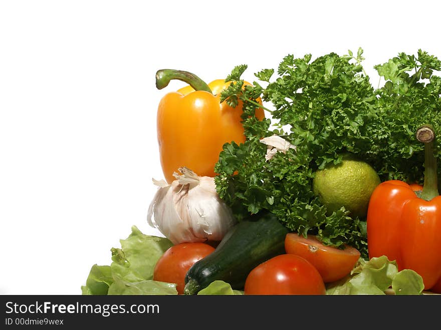 Different fresh tasty vegetables isolated on white background