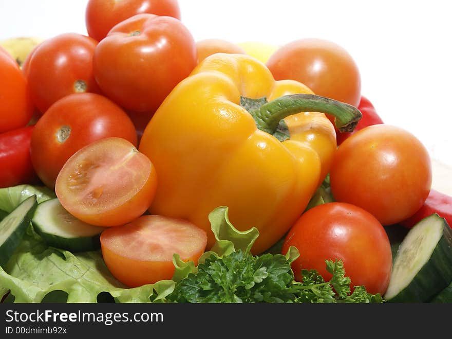 Different fresh tasty vegetables isolated on white background