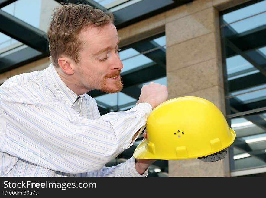 Details an successful architect cleaning helmet