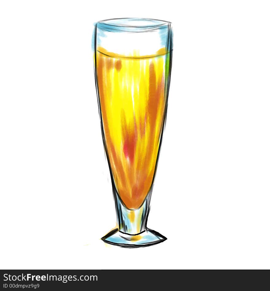 Glass of beer. Painting in water-colours