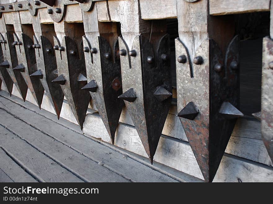 The iron black bots of ancient city tower, Golden Gate, Kiev. The iron black bots of ancient city tower, Golden Gate, Kiev