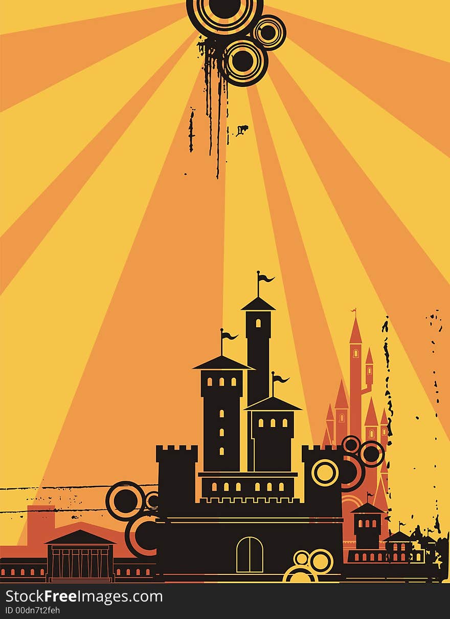 Vector background of a fortress silhouette in the sunshine. Buildings are not photo-based, they have been originally created by the illustrator. Vector background of a fortress silhouette in the sunshine. Buildings are not photo-based, they have been originally created by the illustrator.