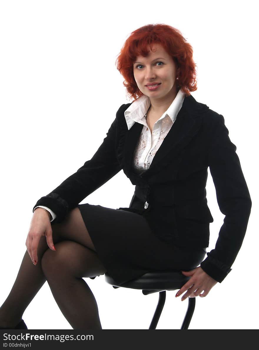 Businesswoman smiles on a white background