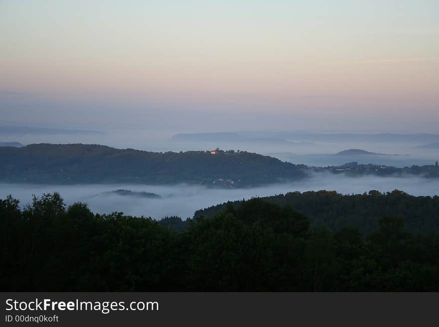 Village on hill at sunrise. Village on hill at sunrise