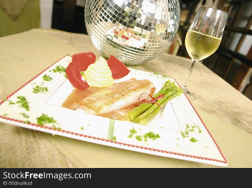 Fish fillet with asparagus and mashed potatoes. Fish fillet with asparagus and mashed potatoes