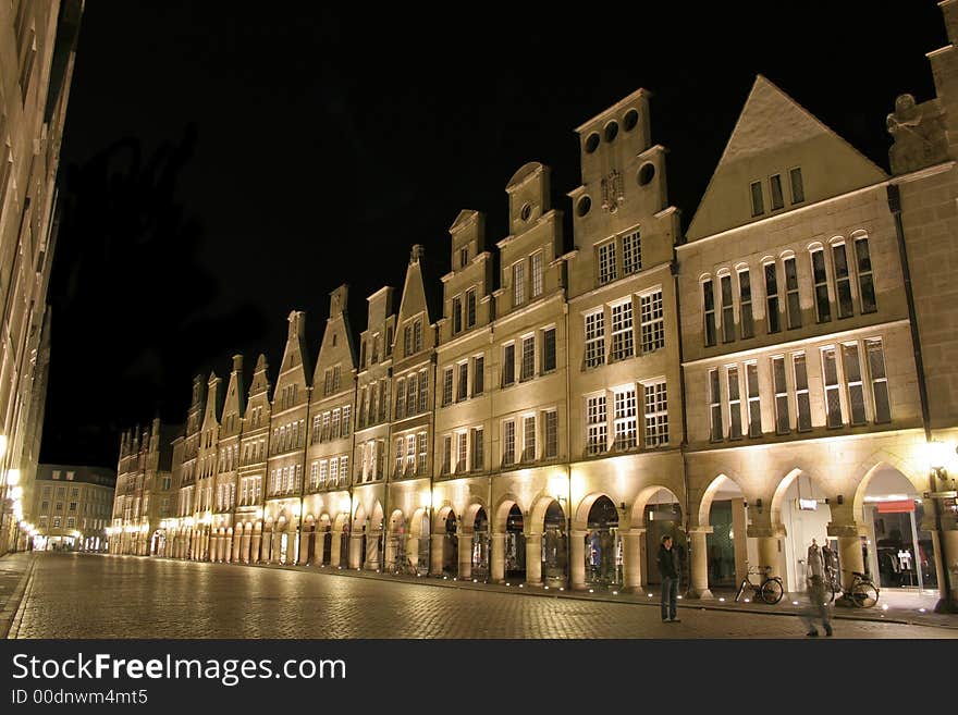 Munster high street Prinzipalmarkt at night, germany. Munster high street Prinzipalmarkt at night, germany