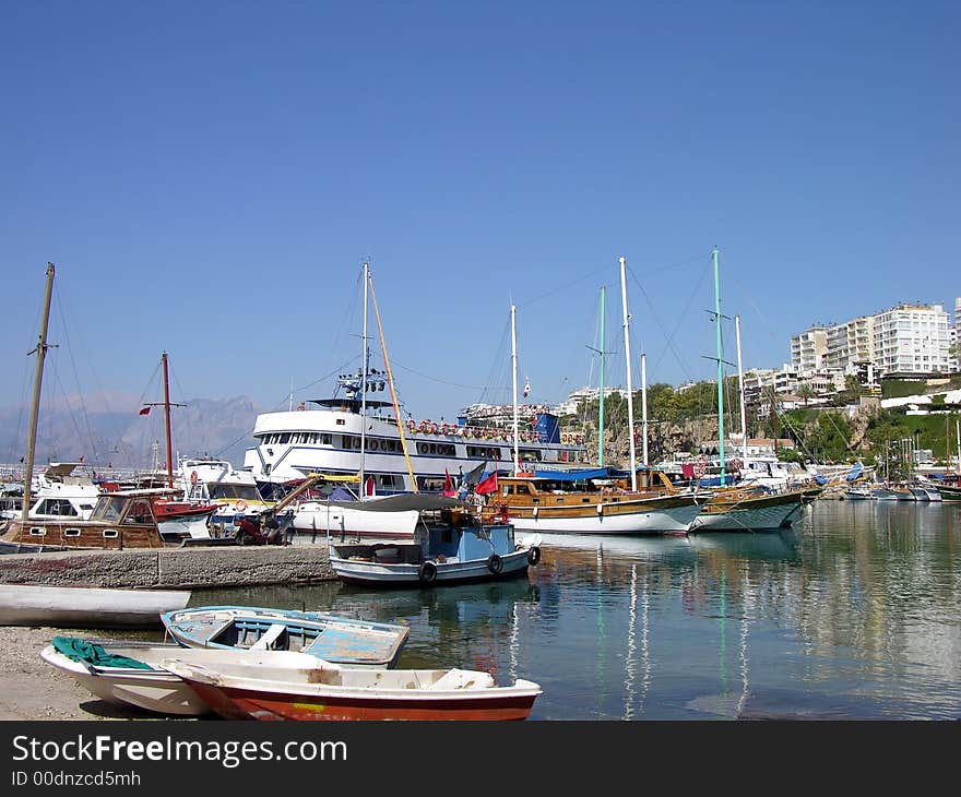 Sea mooring for private excursion yachts, boats and the ships in Antalia, Turkey