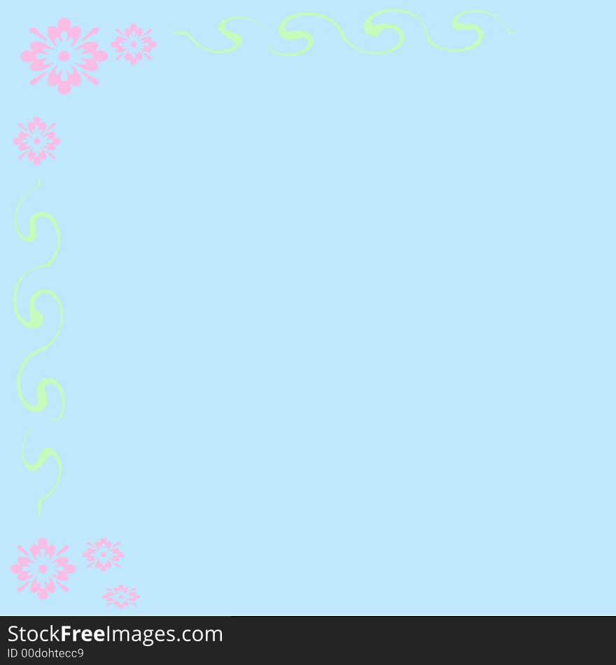 Pink abstract flowers and vines  border on blank note  paper. Pink abstract flowers and vines  border on blank note  paper