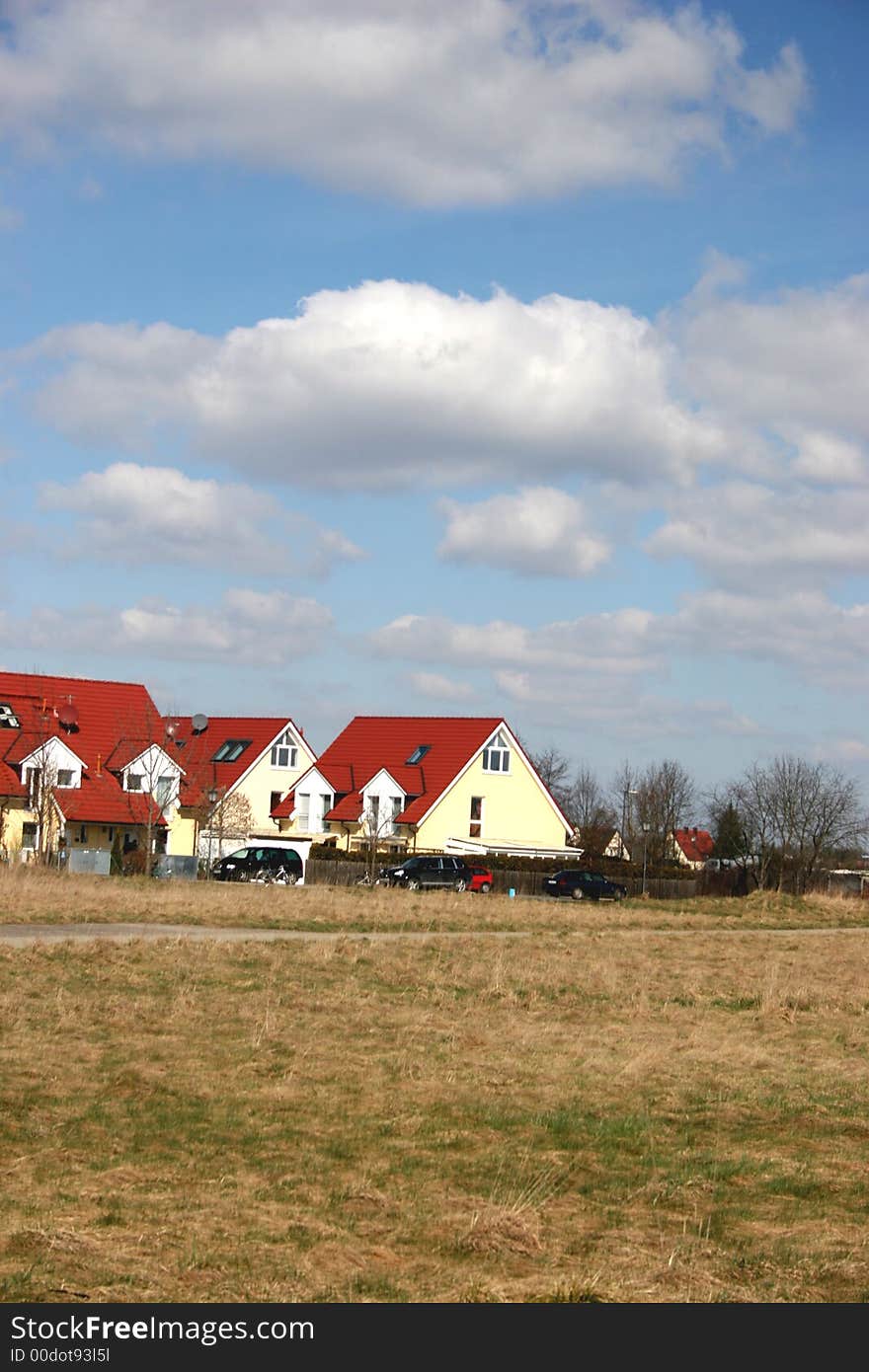 Village landscape on the spring day