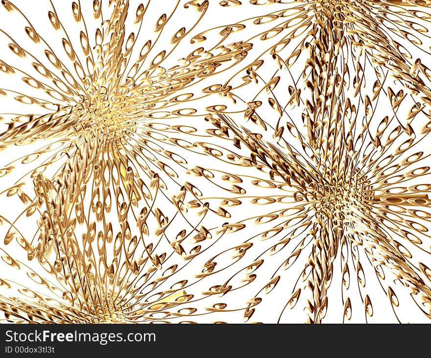 Golden flowers on white background. Illustration made on computer. Golden flowers on white background. Illustration made on computer.