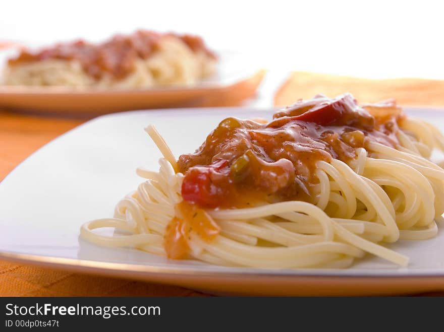 Plate of spaghetti with tomato sauce