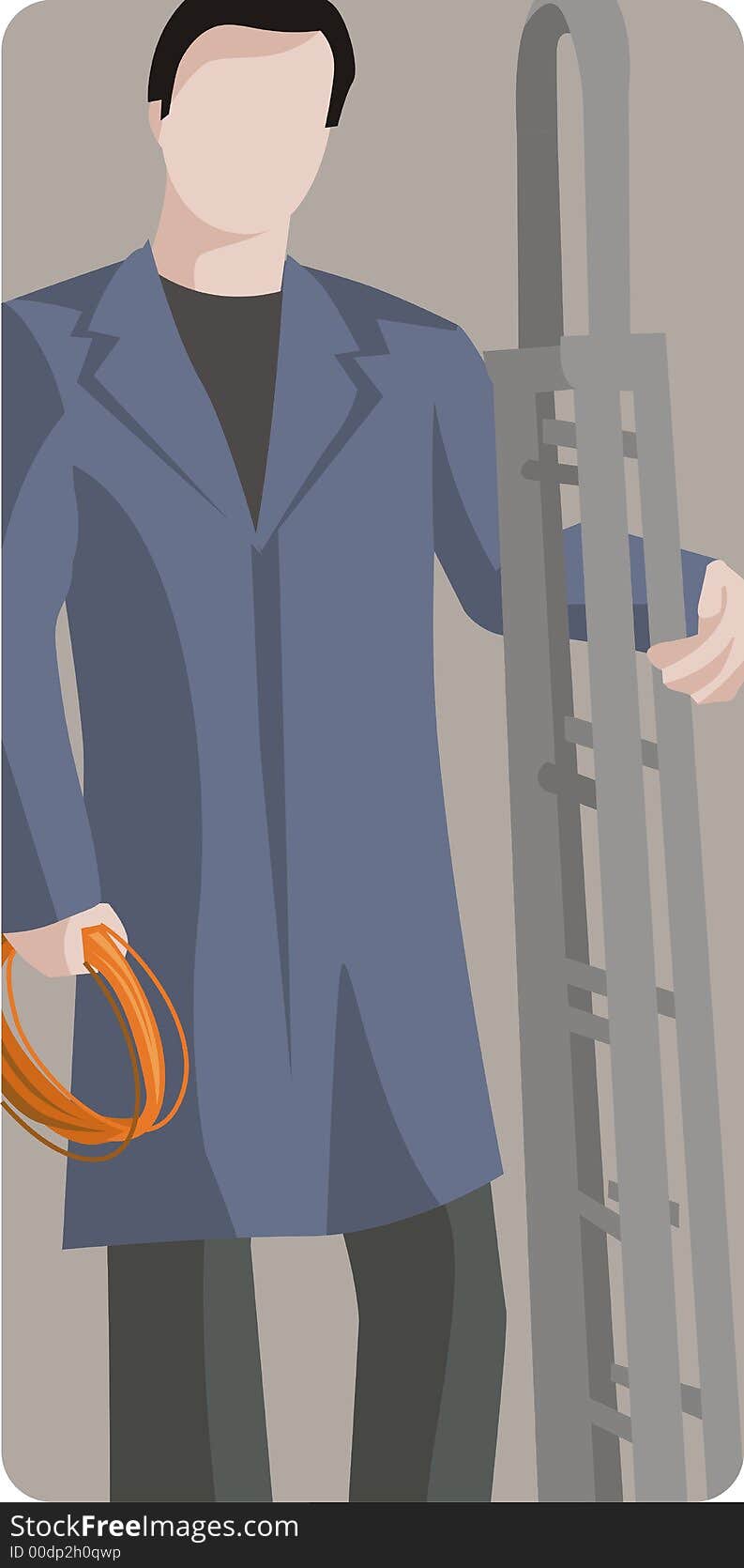 Vector illustration of an electrician or a technician, holding a cable and a step-ladder. Vector illustration of an electrician or a technician, holding a cable and a step-ladder.