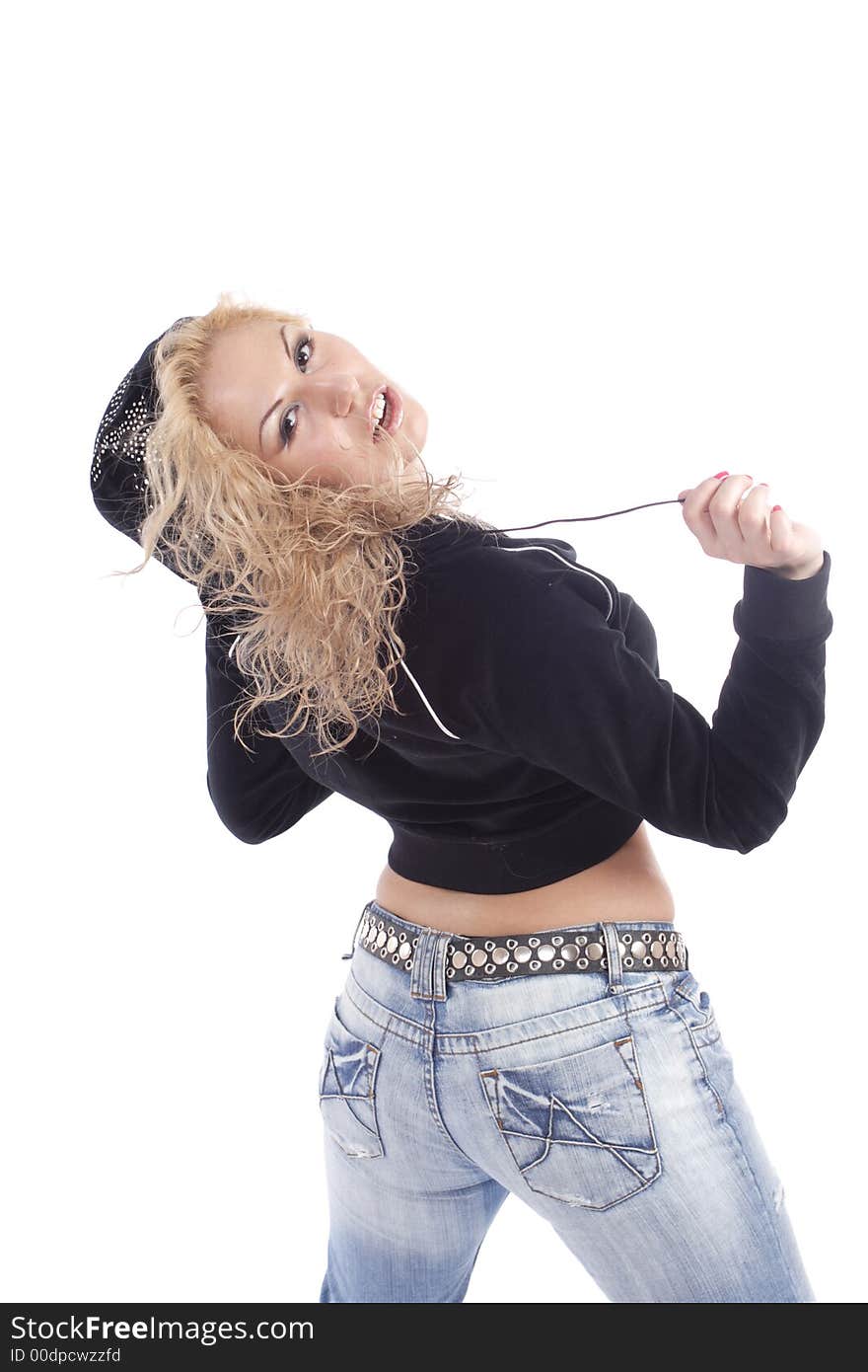 Young sexual woman in white background. Shot in studio. Young sexual woman in white background. Shot in studio.