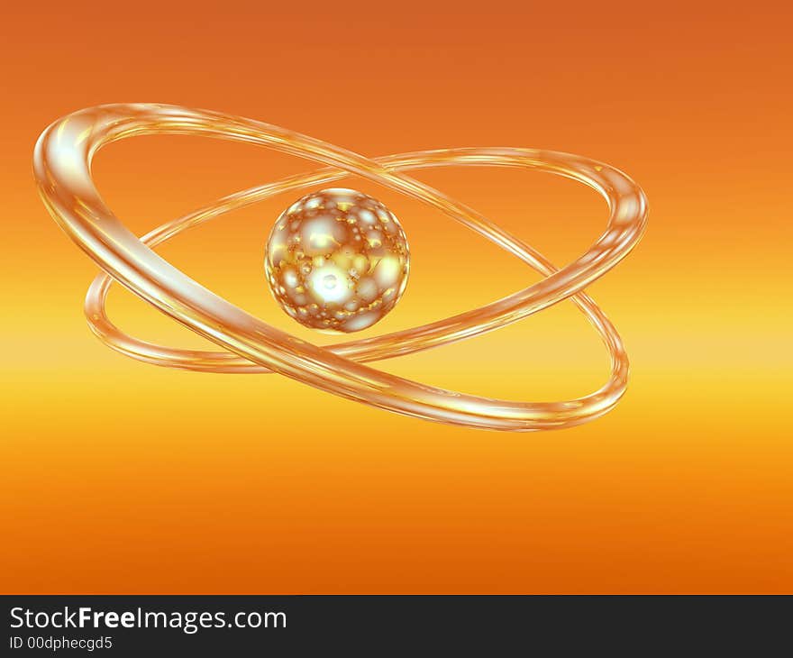 Rings and sphere on a orange background - 3d scene. Rings and sphere on a orange background - 3d scene.