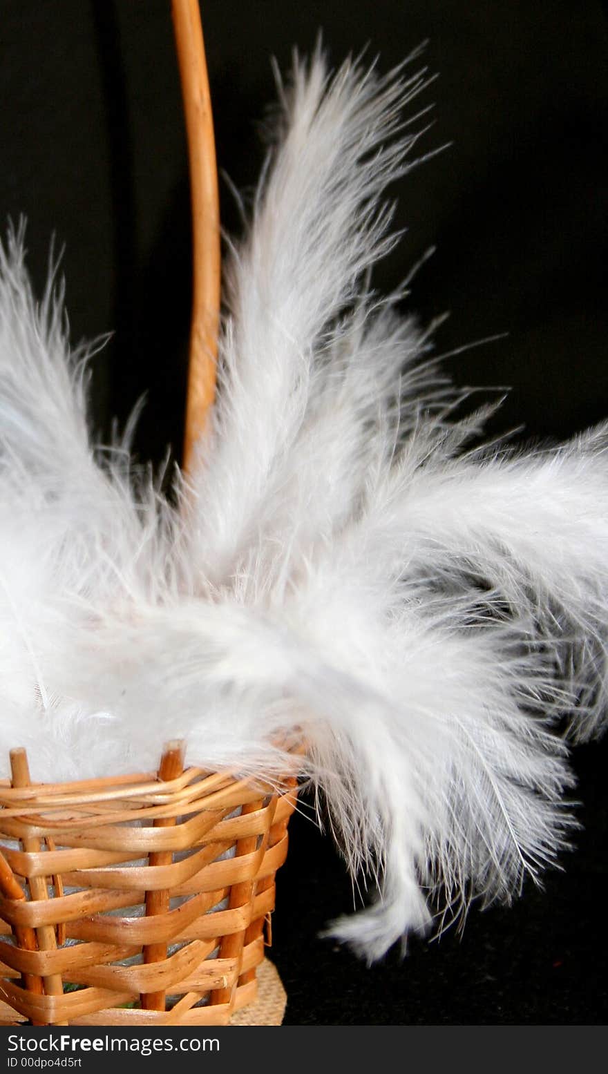 White feahers decorated on natural wicker basket. White feahers decorated on natural wicker basket