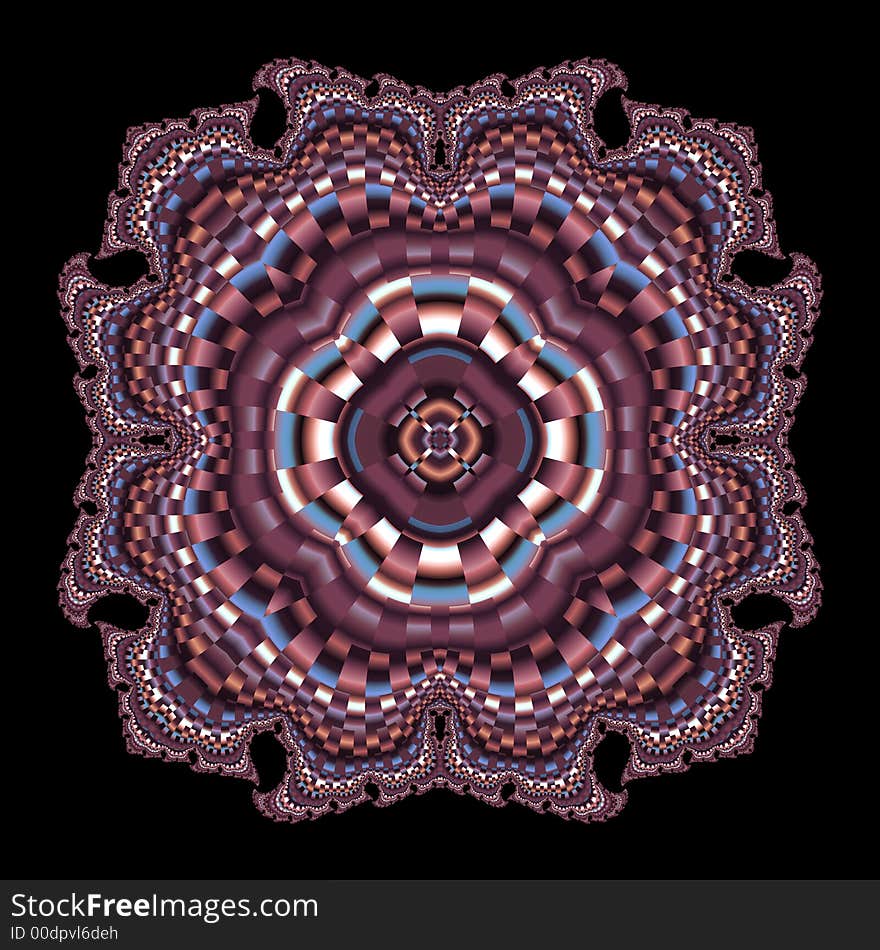 Abstract fractal image resembling a checker board mandala pincushion