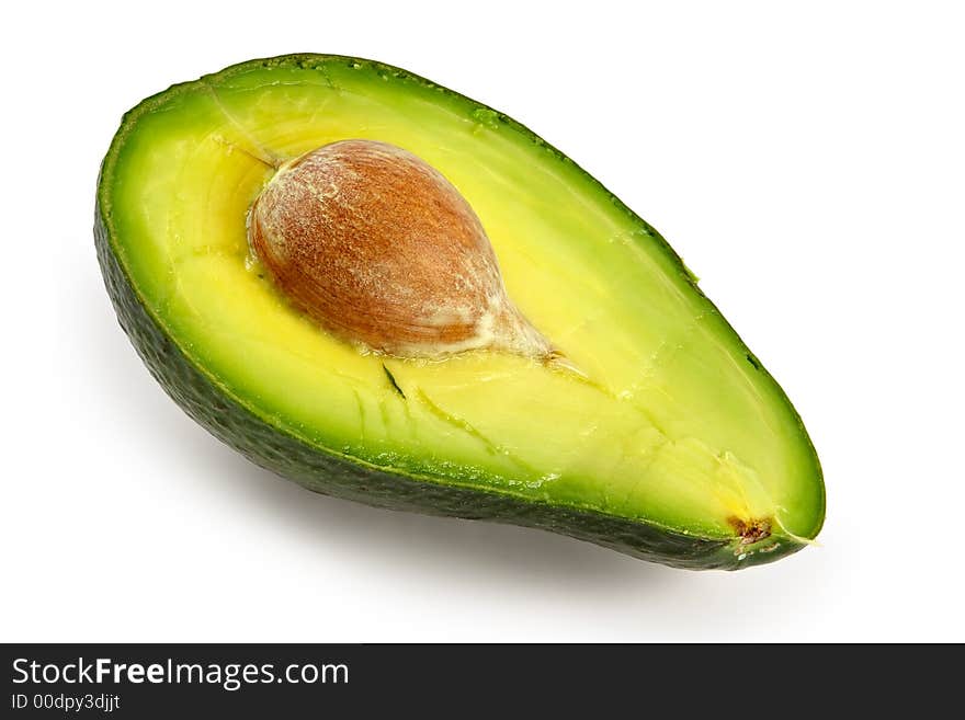 Avocado-oily nutritious fruit.Two fleshy halfs on white background