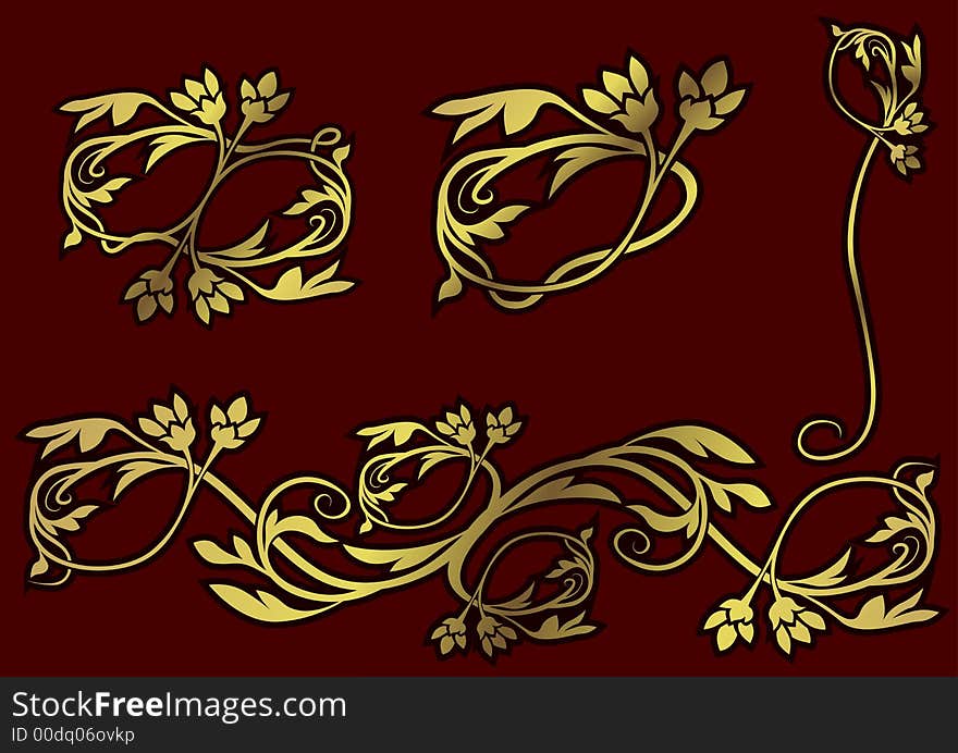 Floral decoration 09 - golden colors in ornamental decoration - floral theme