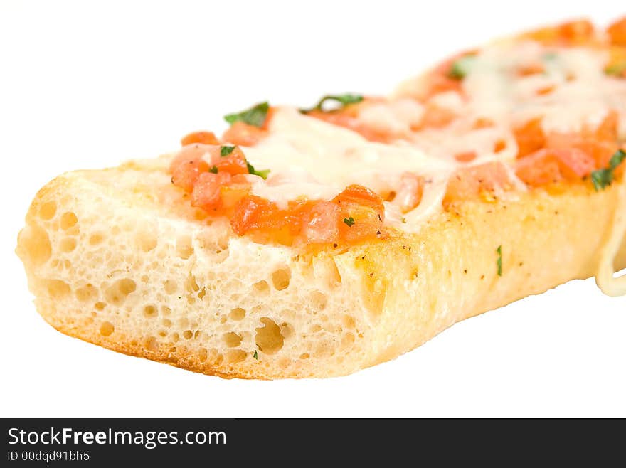 Close-up of a tasty bruschetta isolated on a white background