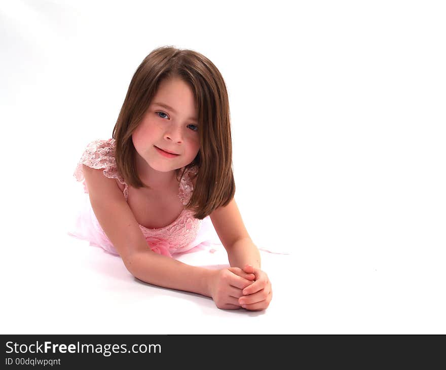 Brunette Little Girl on White