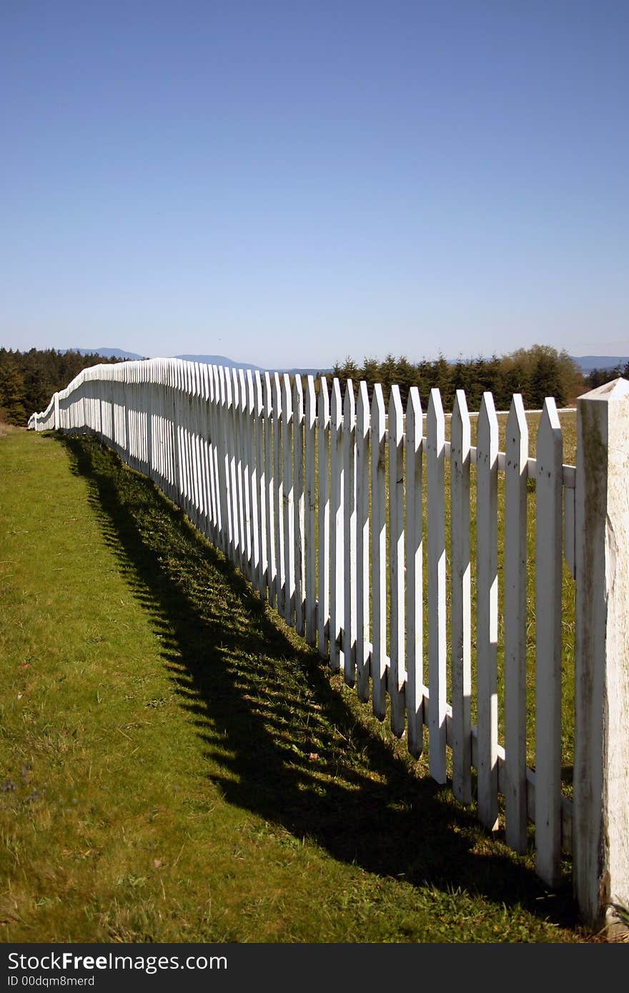 Fence around the remains of American fort in San Juan Island, reminding of Pig War. Fence around the remains of American fort in San Juan Island, reminding of Pig War