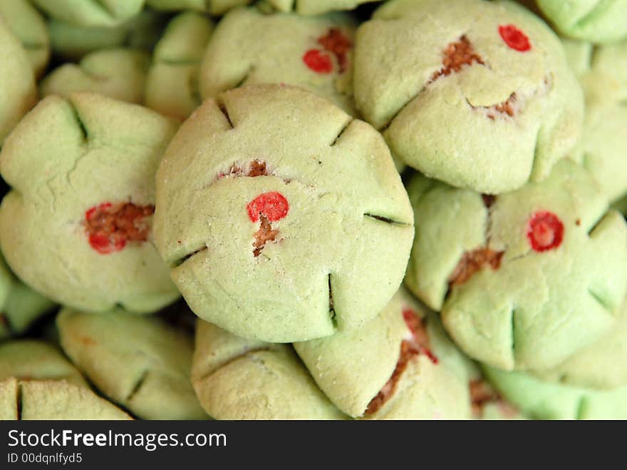 Small green biscuits sell in the market