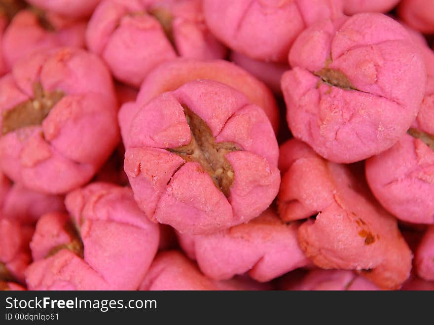 Small red biscuits sell in the market