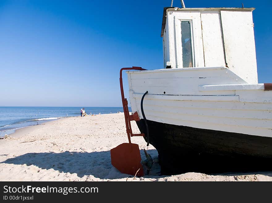 A white fishing boat standing on the sand of a beach. Clear sky and horizon, nobody in the photo. The Baltic Sea.

<a href='http://www.dreamstime.com/baltic-sea-scenics.-seaside-towns-and-villages-as-well.-rcollection3976-resi208938' STYLE='font-size:13px; text-decoration: blink; color:#FF0000'><b>MORE BALTIC PHOTOS »</b></a>. A white fishing boat standing on the sand of a beach. Clear sky and horizon, nobody in the photo. The Baltic Sea.

<a href='http://www.dreamstime.com/baltic-sea-scenics.-seaside-towns-and-villages-as-well.-rcollection3976-resi208938' STYLE='font-size:13px; text-decoration: blink; color:#FF0000'><b>MORE BALTIC PHOTOS »</b></a>