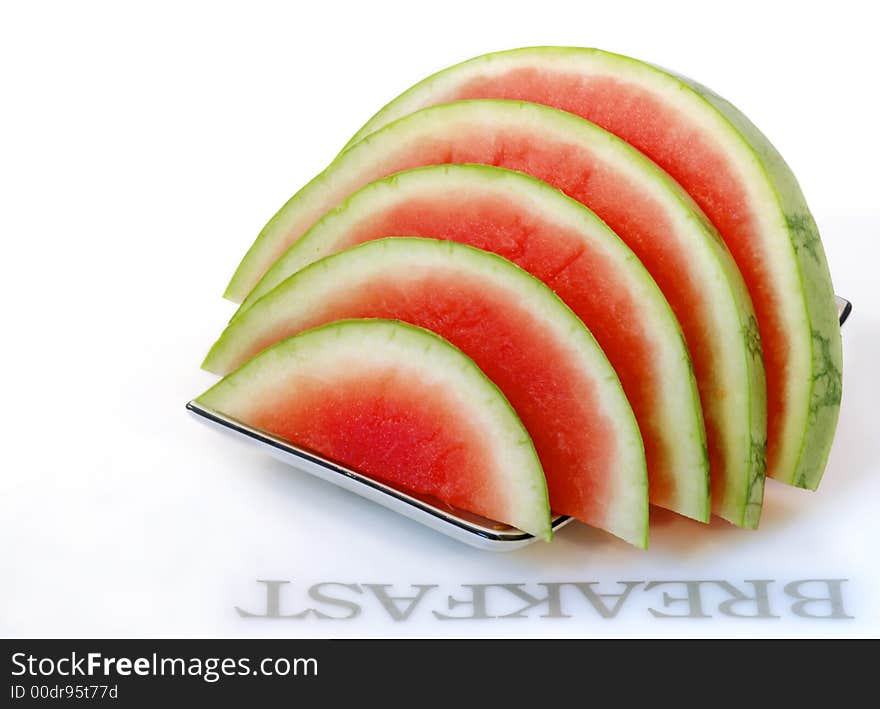 Fresh watermelon seedless slices isolated on white. Fresh watermelon seedless slices isolated on white