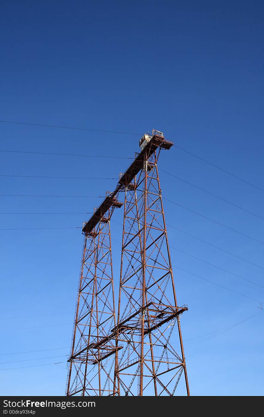 Metallic construction of a double high-voltage electricity pylon. Metallic construction of a double high-voltage electricity pylon.