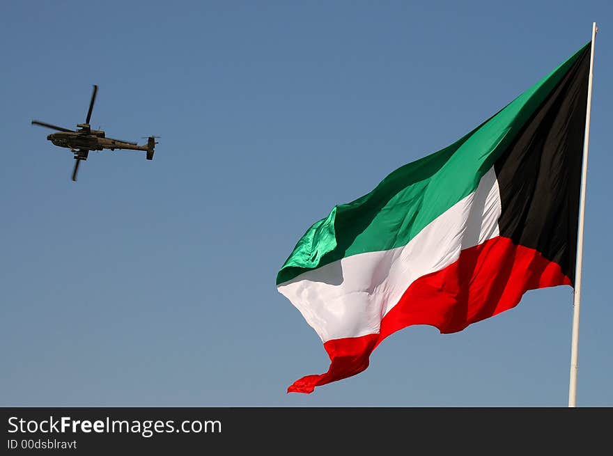 Kuwait Flag With Helicopter