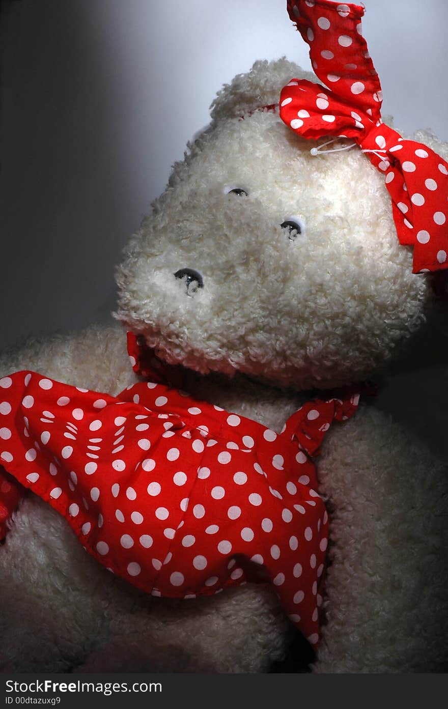 Toy bear in a red dress. Toy bear in a red dress.