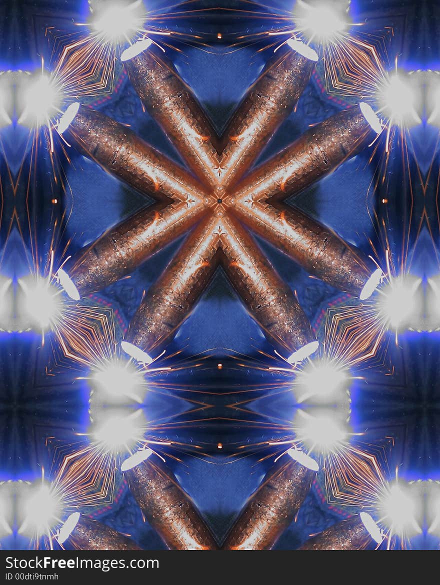 Kaleidoscope cross from photo of sparks from welder's torch