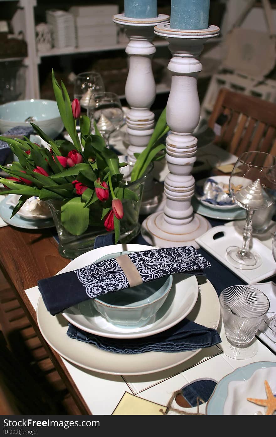 Sea theme for decoration of dinner table. Sea theme for decoration of dinner table