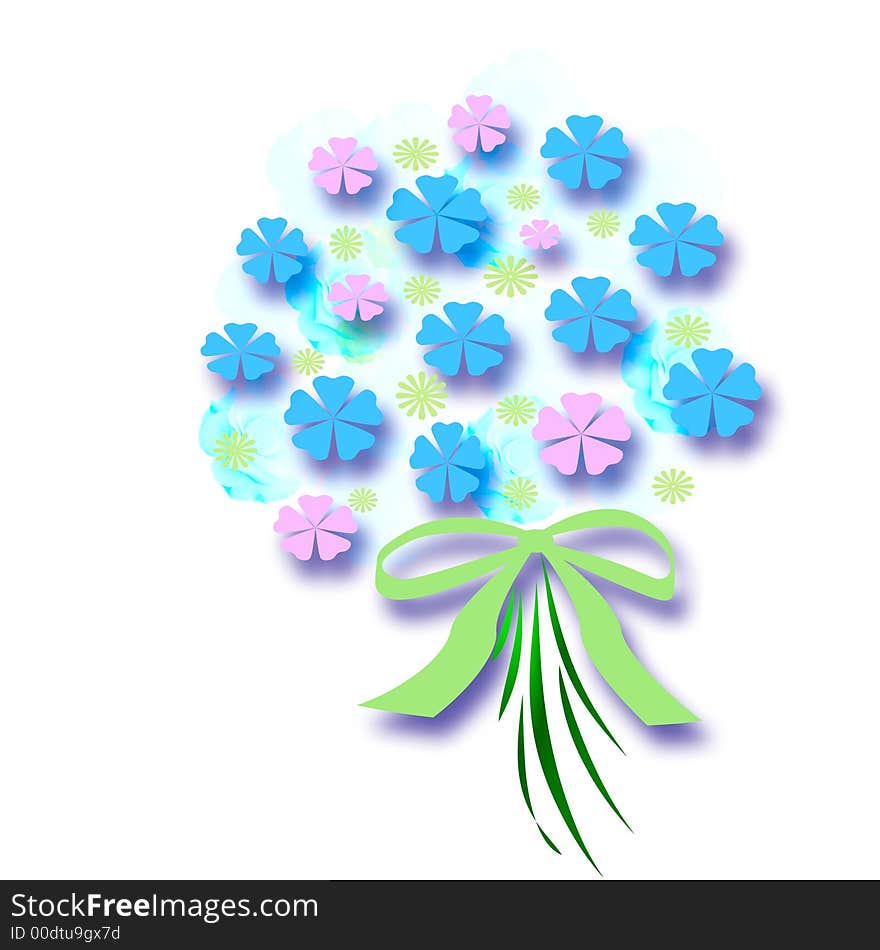 flower bouquet with  green ribbon on white. flower bouquet with  green ribbon on white