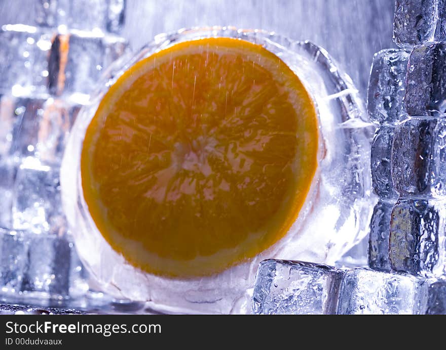 Orange with ice cubes