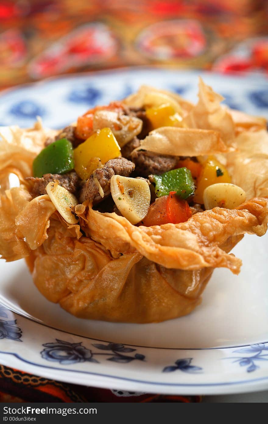 Delicious beef with vegetables and ginger on the plate