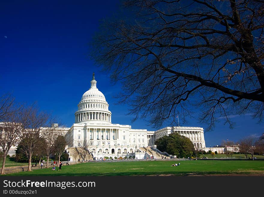 U.S. Capitol Building on a beautiful blue sky spring day. U.S. Capitol Building on a beautiful blue sky spring day