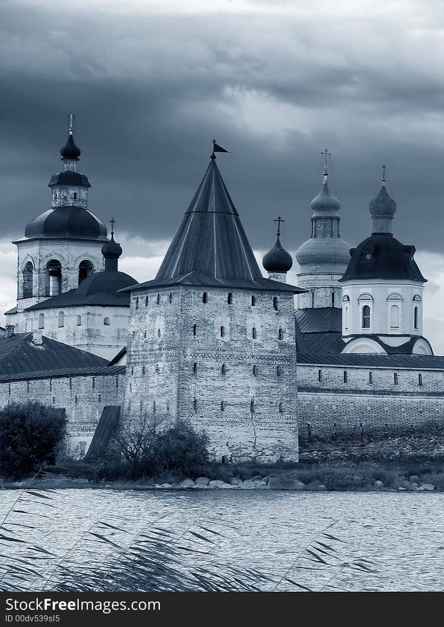 View of walls, towers and domes of Kirilo-Belozersky monastery. (Kirilov, Vologda region, Russia). View of walls, towers and domes of Kirilo-Belozersky monastery. (Kirilov, Vologda region, Russia)